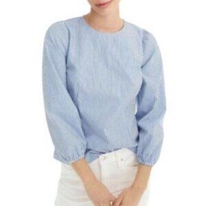 J. Crew Blue and White Striped Poplin Cotton Blouse